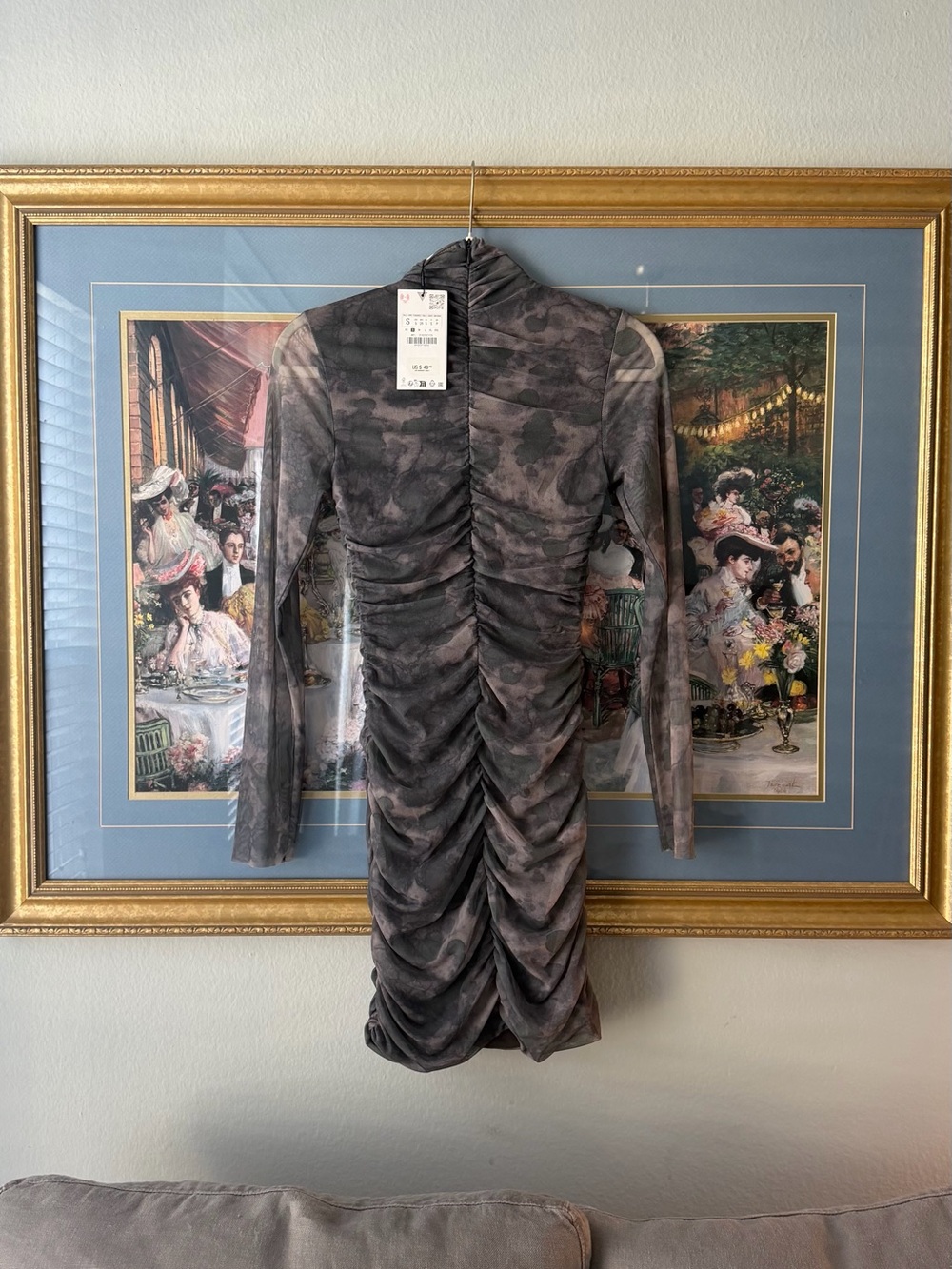 Zara Smoke-Patterned Ruched Mesh Mini Dress - Picture 5 of 8